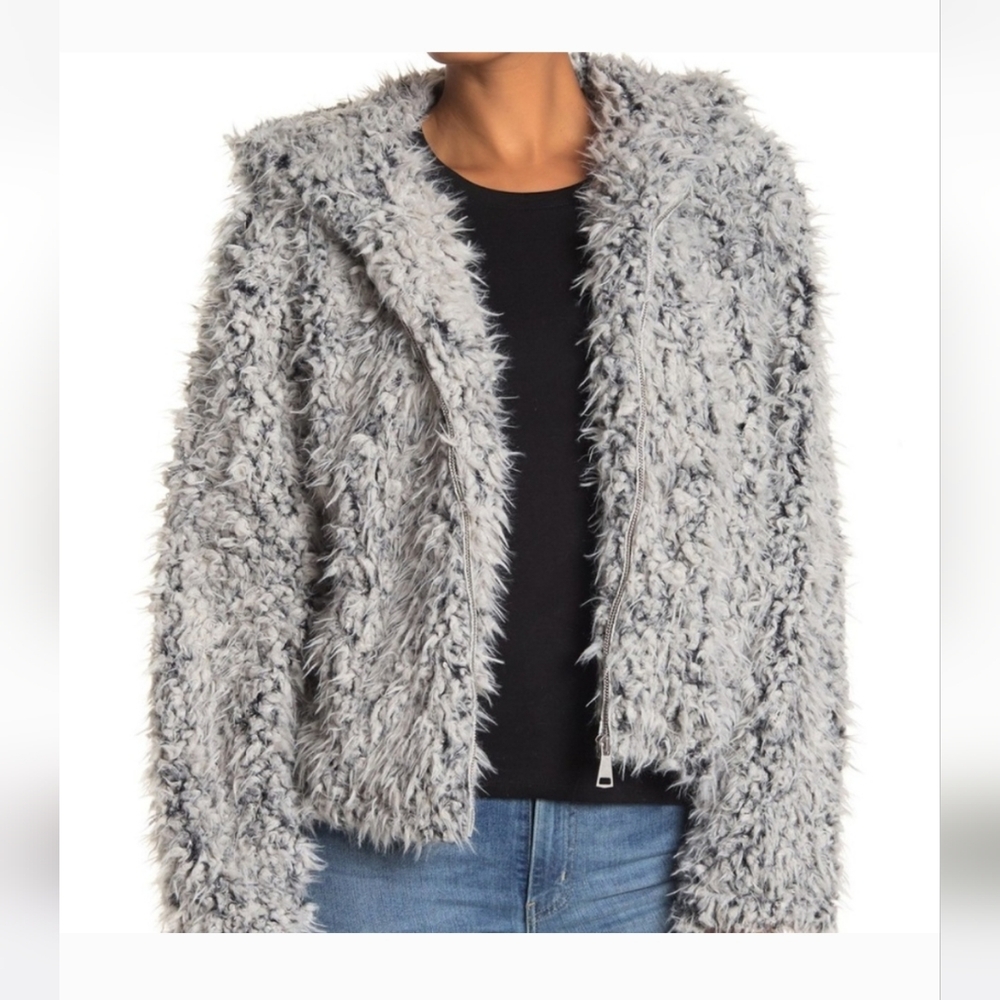 AVEC LES FILLES Hooded Faux Fur Jacket Size L
